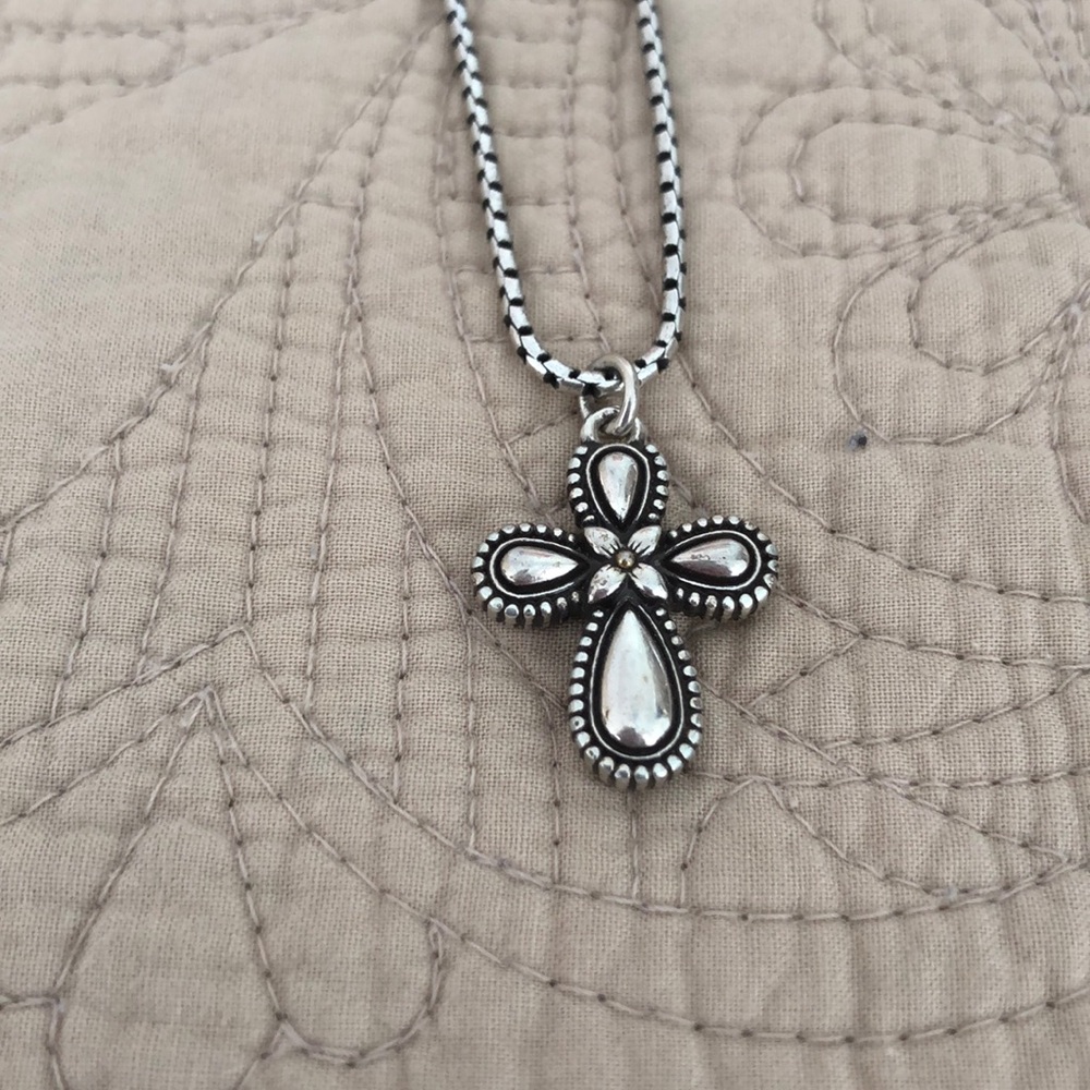 Silver reversible Brighton cross necklace. Adjustable 16 to 18 inches.
